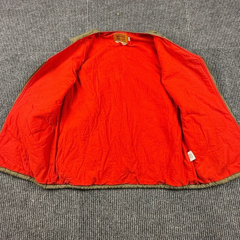 Vintage Levis Mens Size Small‎ Utility Vest Khaki Tan Red Lining Cargo Pockets
